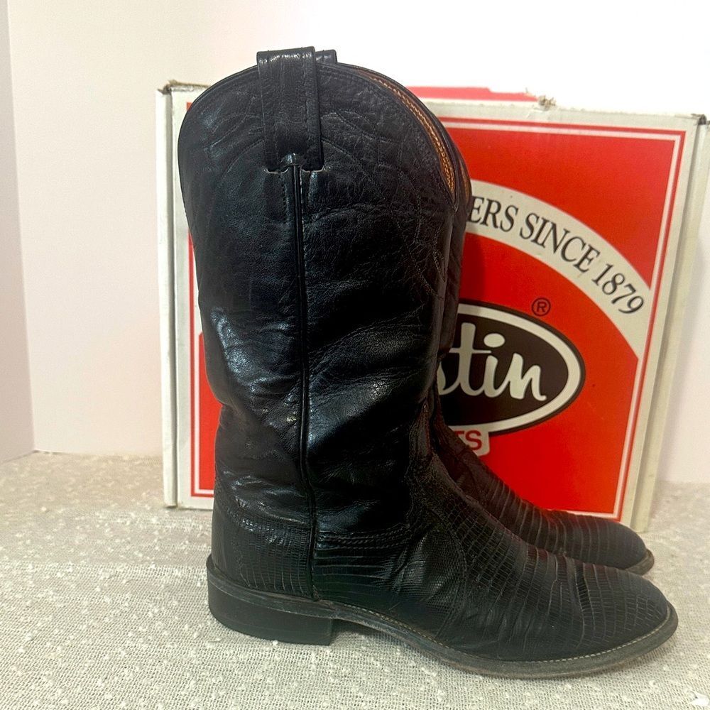 NOCONA BOOTS Black Teju Exotic Lizard Roper Boots Men's 6 Women's 7.5 USA Made